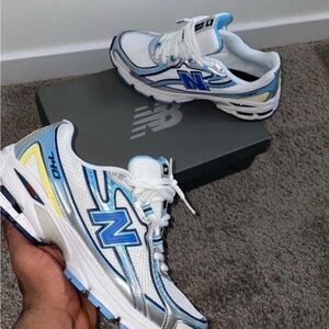 New Balance Kids' White and Blue Sneakers